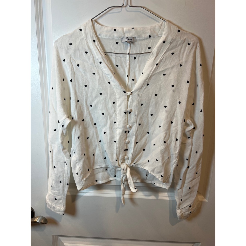 Rails Womens Sloane Tie Front Heart Print Top White XS